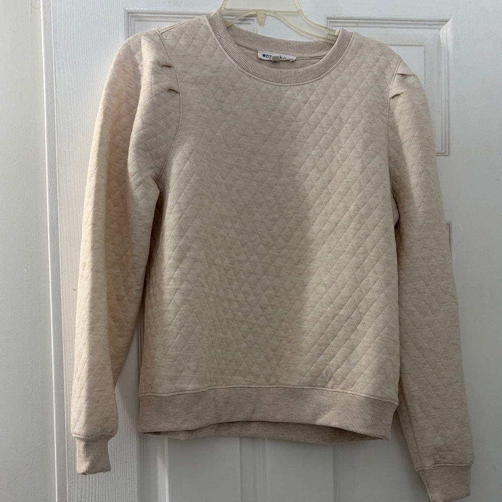 Workshop Republic Clothing Cream Quilted Crew Neck Sweater